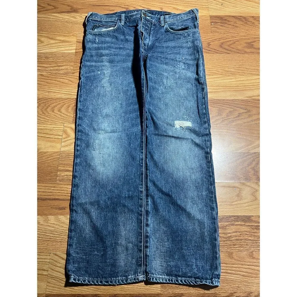 Armani J21 Regular Fit Distressed Button Fly Jeans